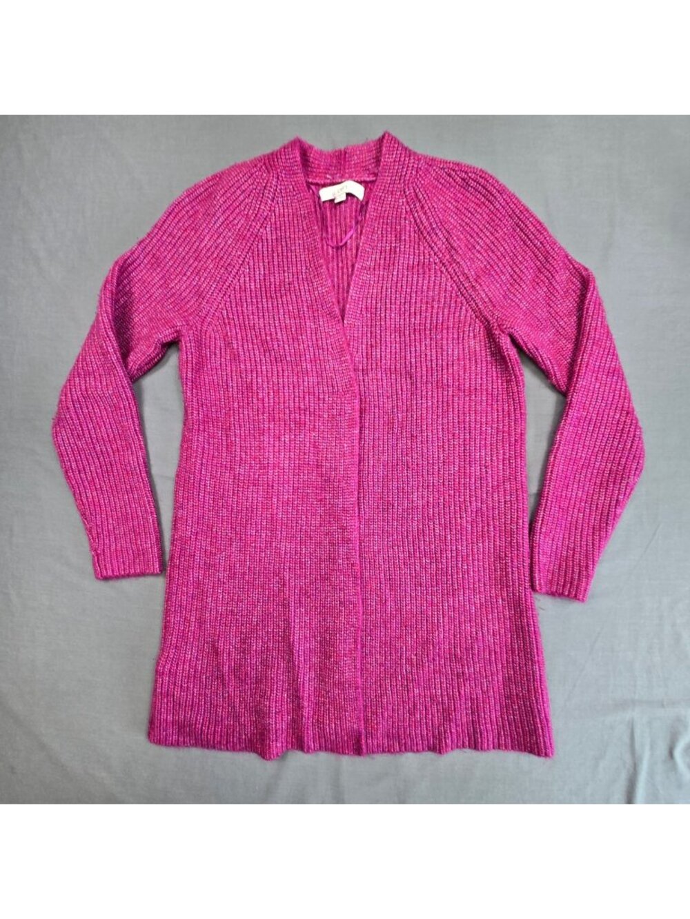 Loft Womens Medium Open Front Pink Knit Sweater Wool Blend